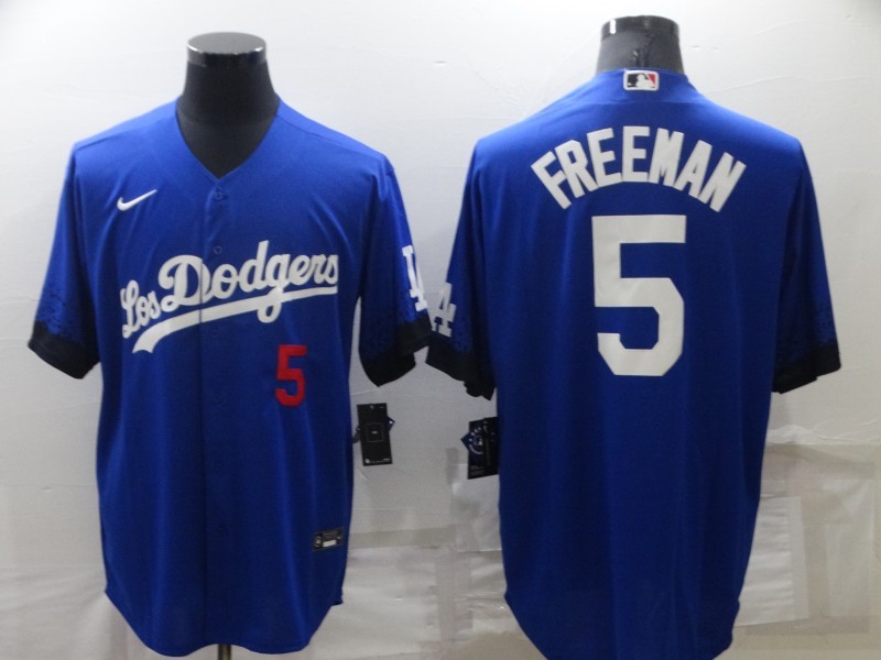 Men's Los Angeles Dodgers Freddie Freeman #5 Blue Stitched Jersey